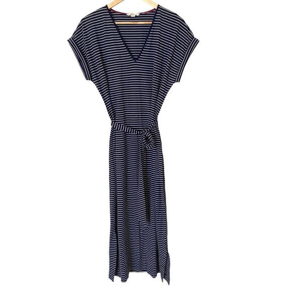 BODEN Ella Striped T-Shirt Cotton Modal Blend Midi Dress in Navy, Size 10 Petite - Picture 1 of 13